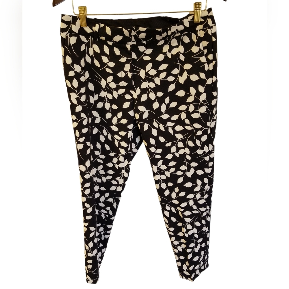 Talbots Hampshire Ankle Pant Black White Abstract Leaves Size 8P